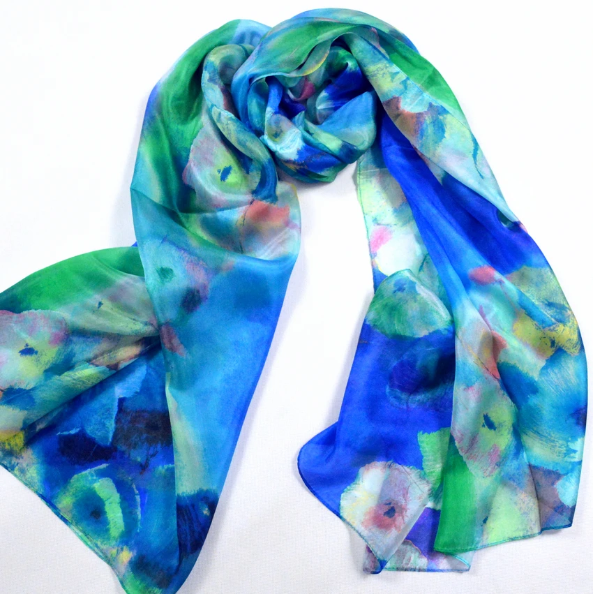 100% Silk Long Scarf Shawl Printed Hot Sale Women Pure Silk Scarves Wraps Female Plus Size Spring Autumn Silk Cape 180*110cm