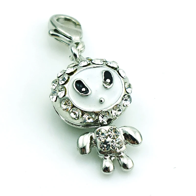 JINGLANG Fashion Silver Color Rhinestone Puppet Doll Pendant Lobster Clasp Charms DIY Bracelet/Necklace Making Accessories