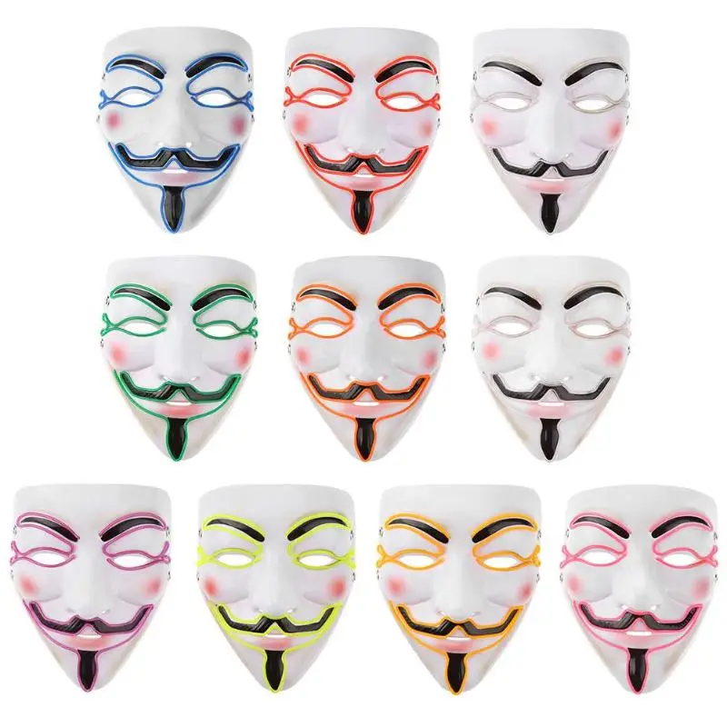 Halloween Mask Vendetta EL Wire Mask Flashing Cosplay LED neon Costume Anonymous Mask for Glowing Dance Carnival Party Masks