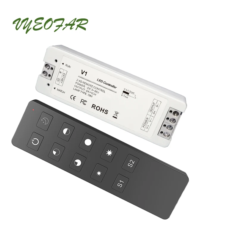 New Led Single Strip Dimmer RF Wireless Remote 12V-24V CV Constant Voltage Receiver 5050 3528 String Tape Ribbon Dim