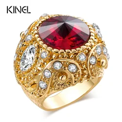 Kinel Luxury Charm Red Ring Gold Color Inlay Austrian Crystal Engagement Rings For Women Promise Christmas Gift 2017 Hot