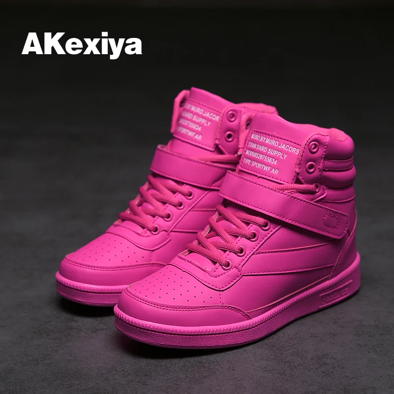 Akexiya New Spring Autumn Ankle Boots Heels Pink Shoes Women Casual Shoes Height Increased High Top Shoes For Adults SIZE 35-40