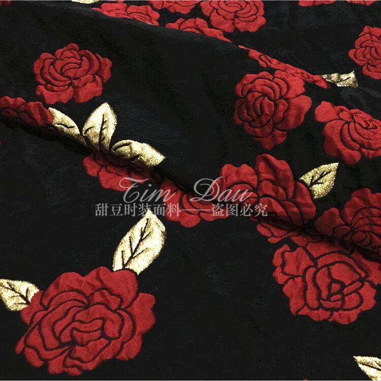 Europe and the United States  concave and convex stereoscopic gold rose jacquard brocade fabrics  for fashion  dress/100cm*145cm