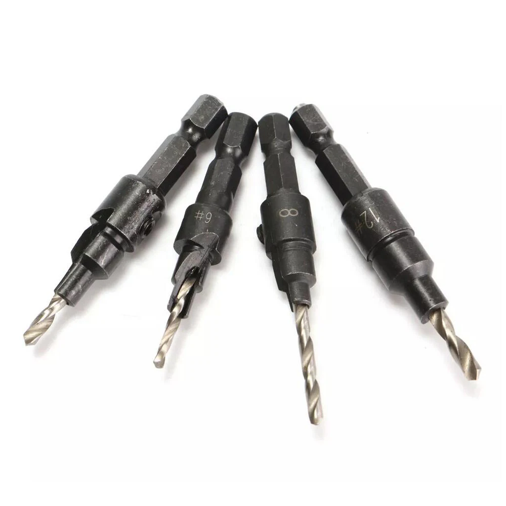 WENXING 4pcs Svasatore Trapano La Lavorazione Del Legno Punta Del Trapano Set di Perforazione Pilota Fori Per Vite Formati #6 #8 #10 #12