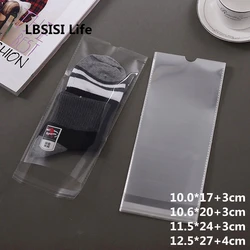 LBSISI 100pcs Life Clear Sock Packing Bags Opp Plastic Socks Bag Transparent Bag Packaging Self Adhesive Seal Bag With Hand Hole