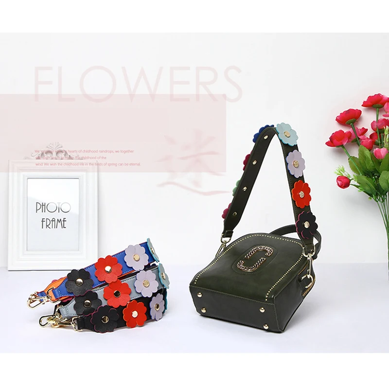 Flower 3D Design Bag Strap Women Shoulder Strap Leather Bag Handles Female Handbag Accessories Wide Purse Fashion Belt Custom