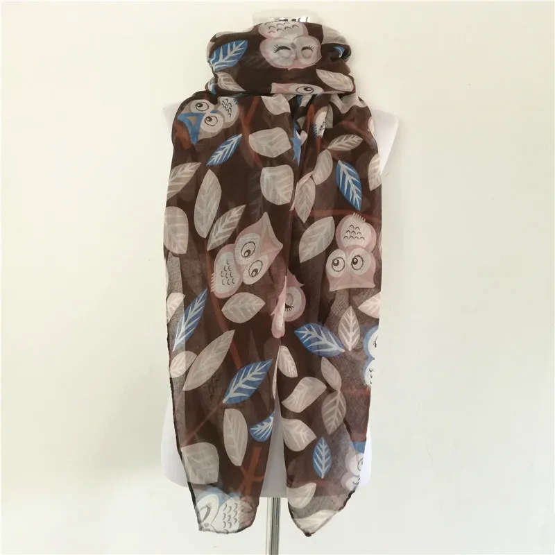 New Cute Animal Black White Blue Cartoon Owl Print Scarf Snood Shawls For Ladies bird long scarf for women scarves