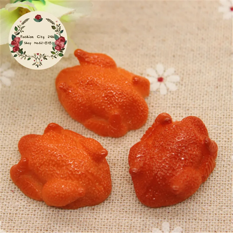 10pcs Cute 3D Simulation Korea Roast Chicken Resin Flatback Cabochon Food Art Supply DIY Decorative Craft Scrapbooking,22*29mm