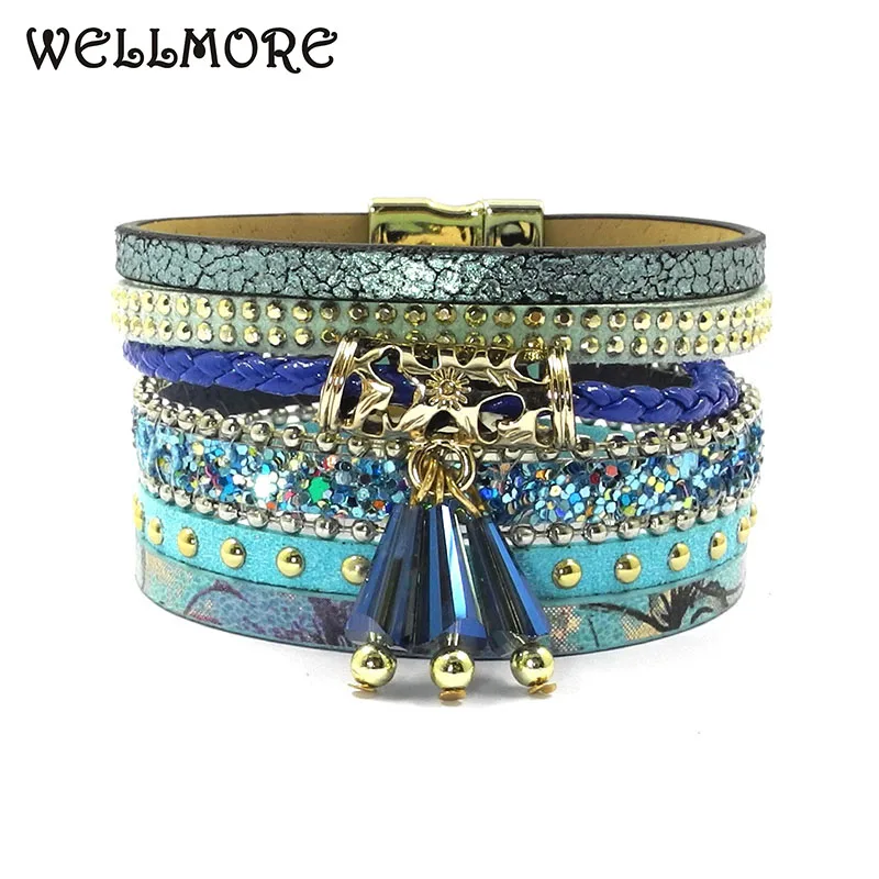 

wellmore summer leather bracelet charm bracelets & bangles magnet buckle bracelet Bohemian bracelets for women manchette B1561