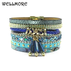 wellmore summer leather bracelet charm bracelets & bangles magnet buckle bracelet Bohemian bracelets for women manchette B1561