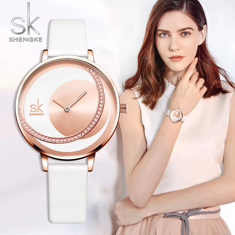 Shengke Watch Women Luxury Crystal Watch Reloj Mujer Leather Band Diamond Ladies Quartz Watch Women Watches Montre Femme