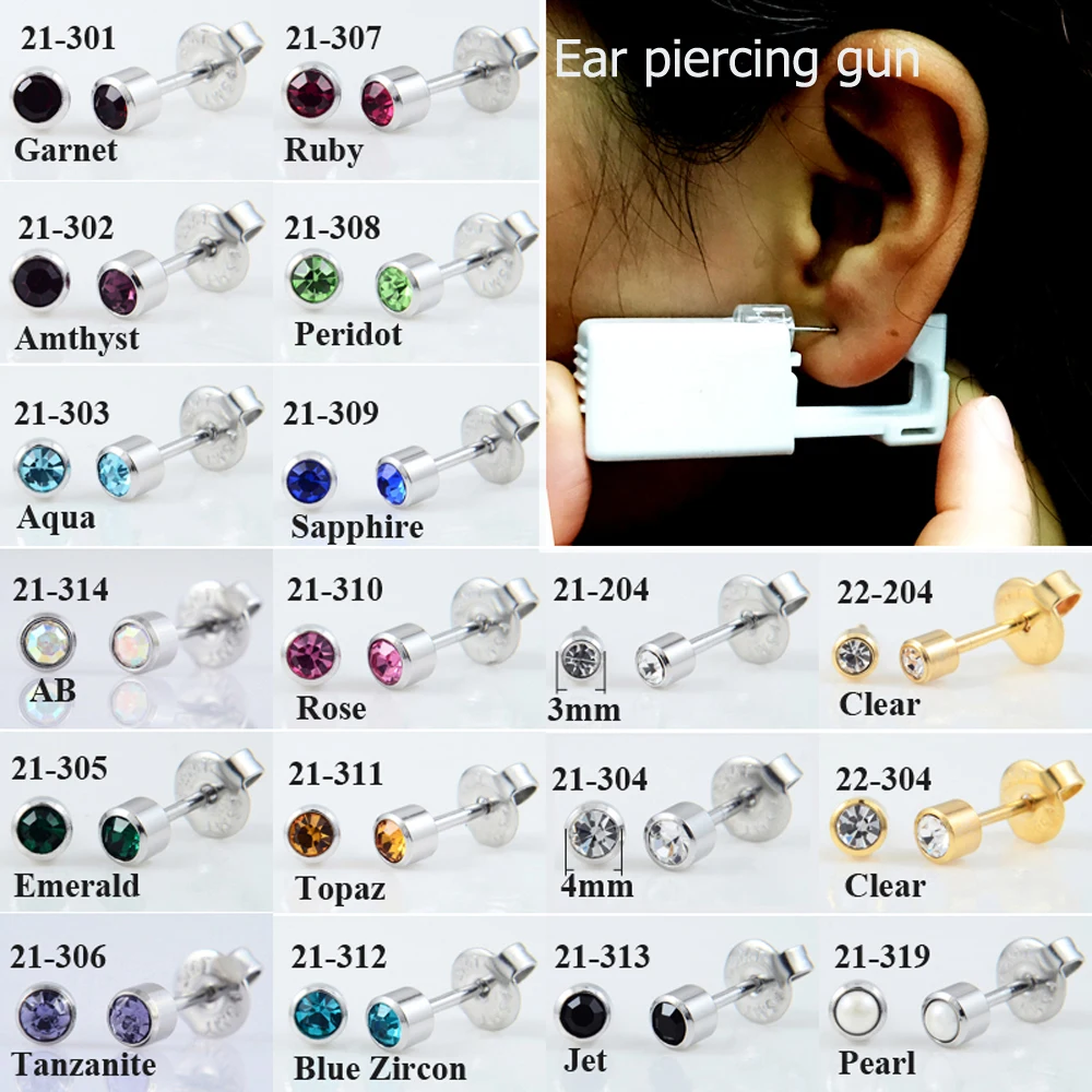 1pcs Disposable Sterile Ear Stud Earring with Crystal Gem Piercing Unit Piercing Gun Tool Kit Build In Steel Stud Earring