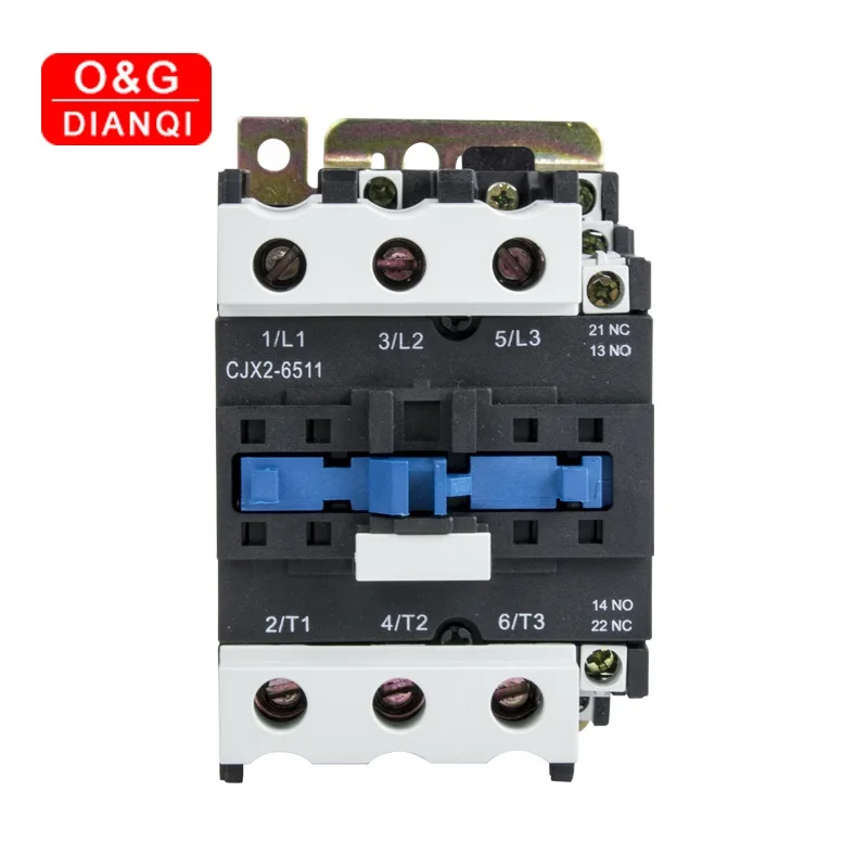 

65A AC Contactor CJX2-6511 6501 LC1 3Phase 3-Pole NO Coil Voltage 380V 220V 24V 50Hz Din Rail Mounted 3P+1NO 1NC Contactor