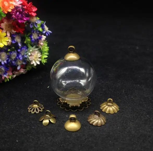 

50pcs 25*15mm open glass vial bubble glass dome flower lace tray DIY glass vials pendant glass wishing bottle jars diy necklace