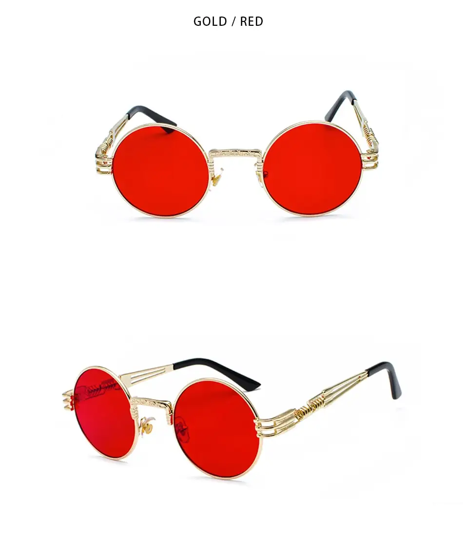 Neue Mode Retro Steampunk Runde Metall Sonnenbrille für Männer Frauen Doppel Frühling Bein Bunte Brillen Punk Gläser UV400 – Detail 19