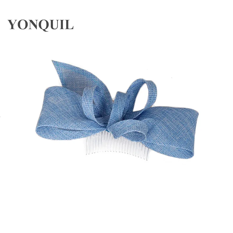 Thanh Lịch Giả Sinamay Fascinators Căn Cứ Với Lông Vũ Cưới Mũ Nhân Dịp Nón Nữ Ánh Sáng Xanh Dương Phụ Kiện Tóc