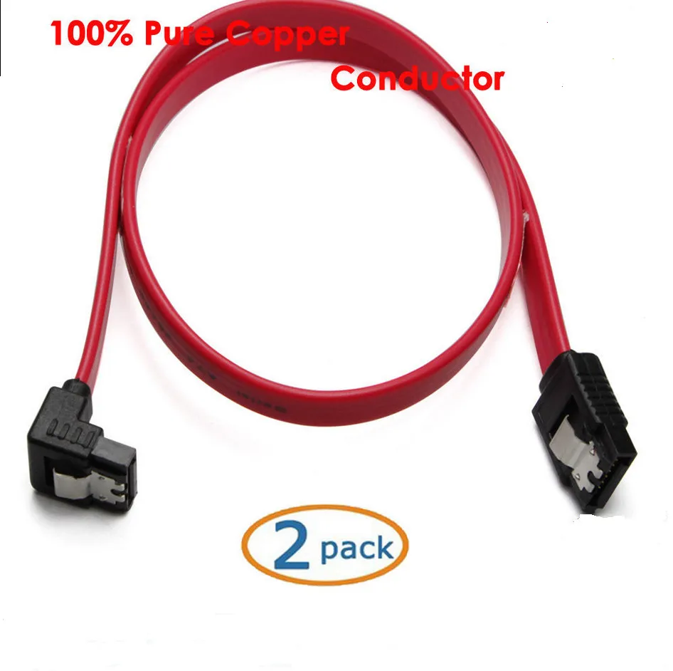 Eunaimee 2pack 30CM SATA to SATA DATA Pure Copper Cable 90 Degree Bend Angle Metal Grip Clip Desktop PC NEW