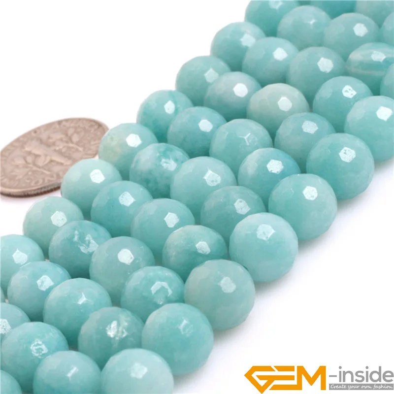 Natural Stone Faceted AAA Grade Blue Amazonite Stone Round Bead For Jewelry Making Strand 15\