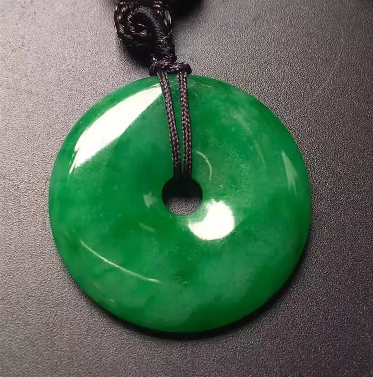 Beautiful wholesale Chinese natural hand-carved Harmony Lucky Green jade pendant + Rope Necklace Fashion Jewelry