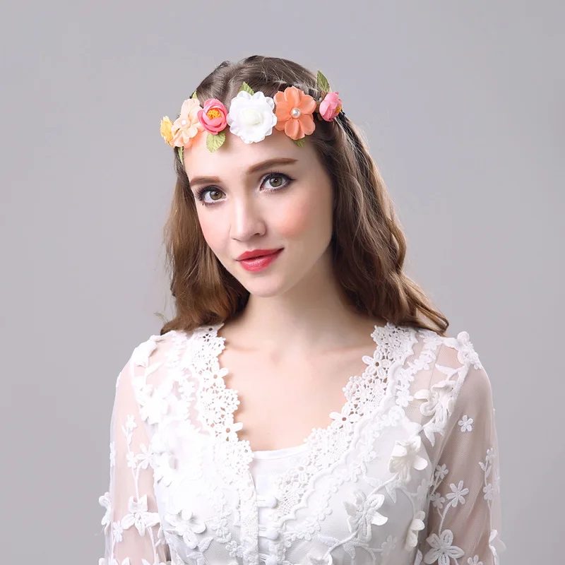 

2018 Women Girl Rose Flower Crown Wreath New Wedding Bridal Artificial Flower Headband Tiara Hair Floral Elastic Hair band