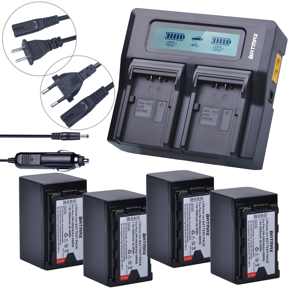 

4Pcs 5200mAh VW-VBD58 VBD29 VBD58 VBD78 Batteries + Rapid LCD Dual Charger Kits for Panasonic AJ-HPX260MC,HPX265MC,PX270,PX280MC