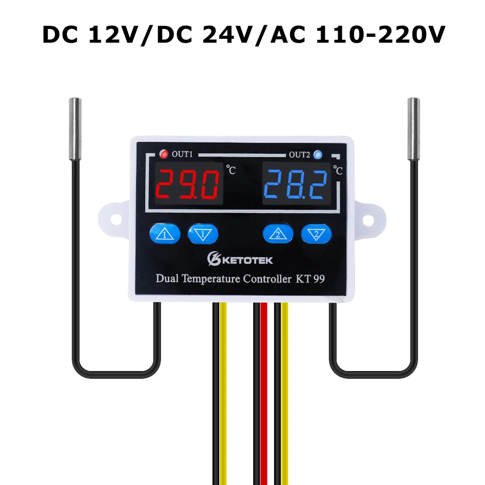 STC-3008 KT99 Dual Digital Temperature Controller Two Relay Output 12V 24V 220V Thermoregulator Thermostat With Heater Cooler