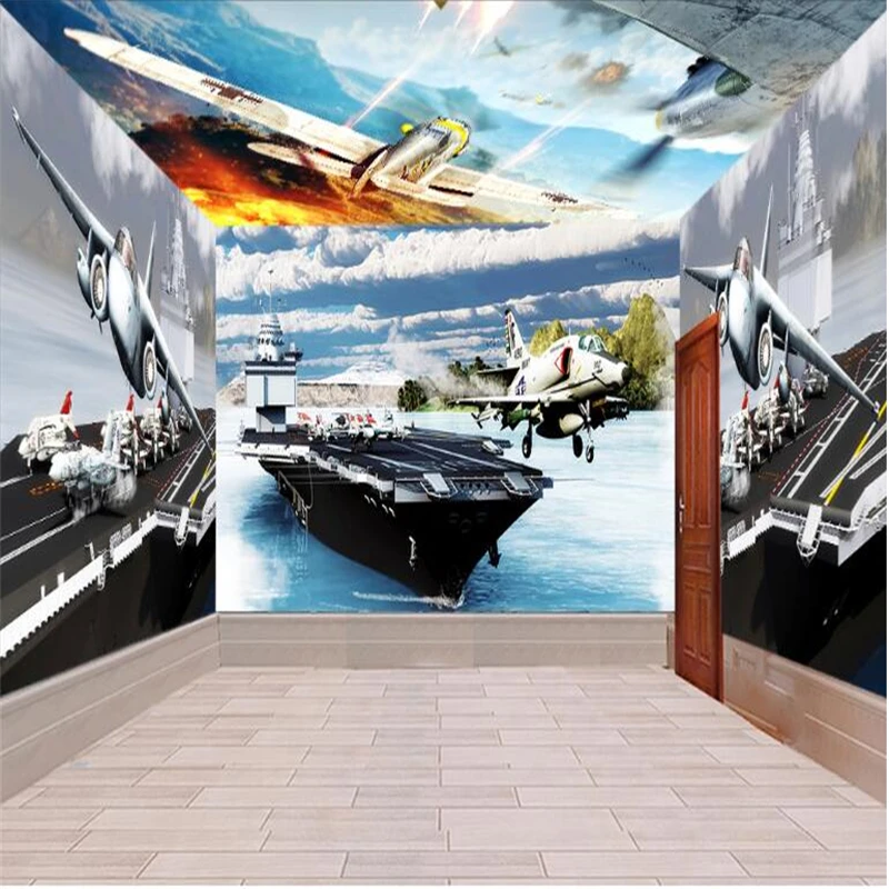 beibehang Fighter aircraft carrier 3d large wall mural HD TV backdrop custom silk photo wall paper 3d wall murals wallpaper roll