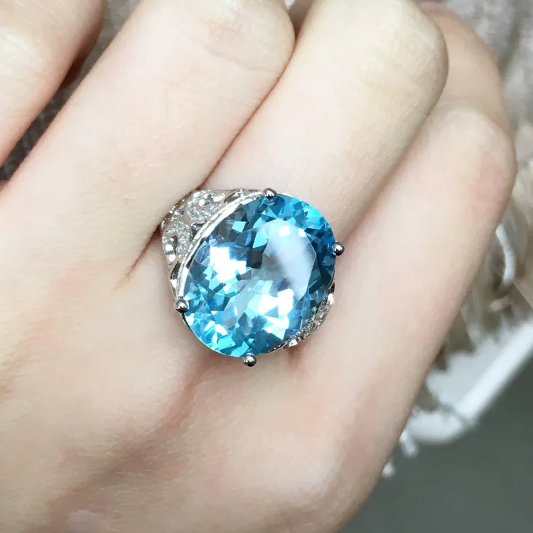 

KJJEAXCMY Boutique Jewelry 925 Sterling Silver Inlaid Natural Swiss Blue Topaz Round Ring for Women Men