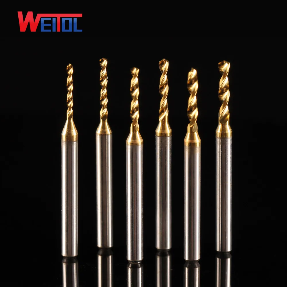 Weitol 10pcs 3.175 mm PCB Titanium coating drill bit without positioning ring corn router bit Diameter 1.2-2.15mm