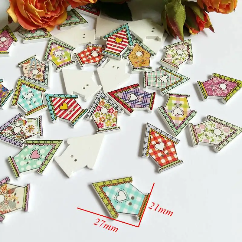 50Pcs Fashion Bulk Mixed house Button Sewing Accessories Decoration Buttons Handmade Scrapbooking for Craft DIY 21*27mm