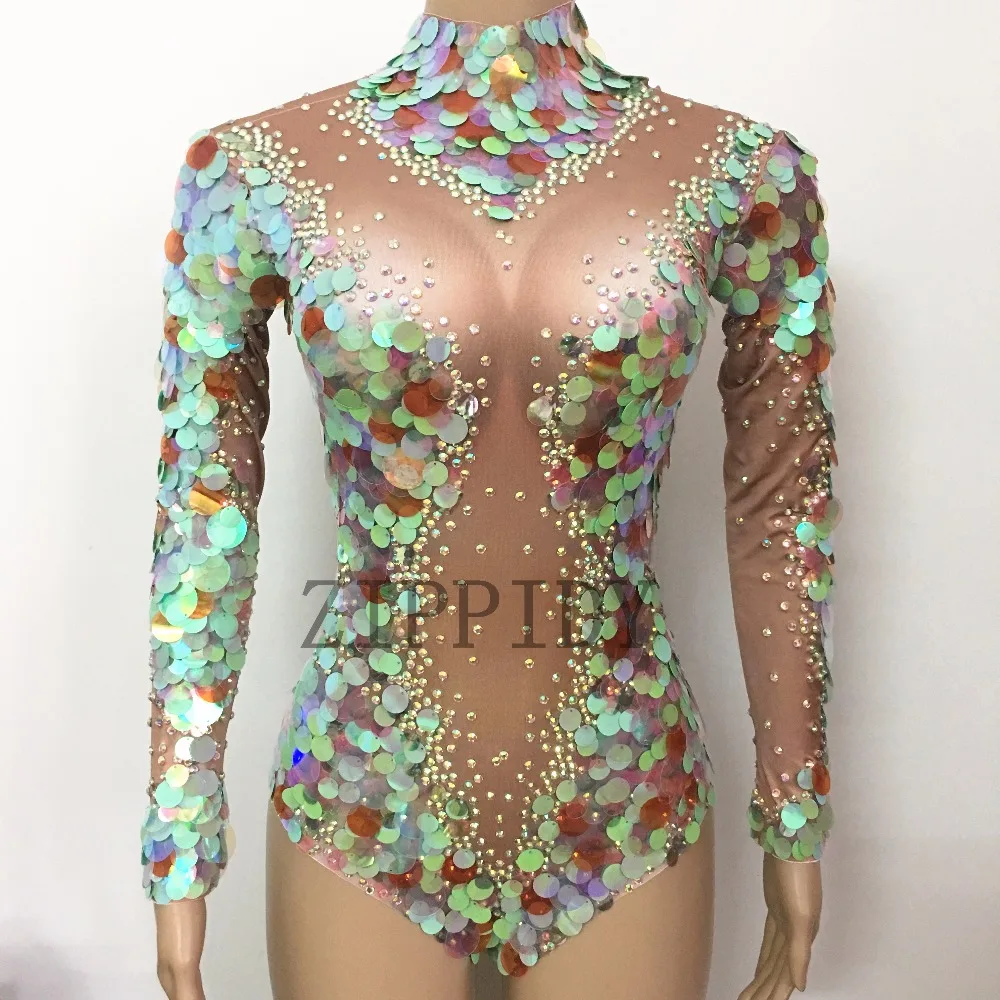 

Mermaid Big Sequins Bodysuit Sexy Leggings Crystals Jumpsuit Party Costume Stage Performance Rhinestones Big Stretch Rompers