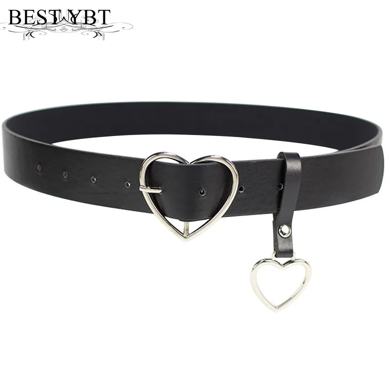 Best YBT-Cinturón de piel sintética para mujer, cinturón de moda con hebilla de Metal con broche en forma de corazón, cinturón de decoración para vestido de fiesta, talla 105 cm