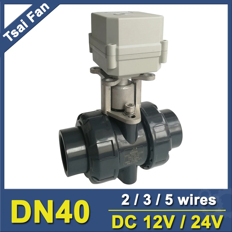 

DC12V/24V PVC DN40 Actuated Valve BSP/NPT 11/2'' Motorized Ball Valve TF40-P2-C 10NM On/Off 15 Sec Metal Gear CE, IP67