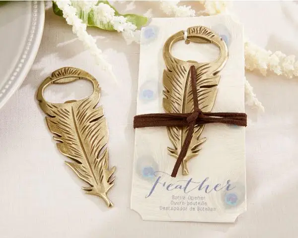 

"Gilded Gold" Feather Bottle Opener wedding Favor and gift feather men's gift 20PCS