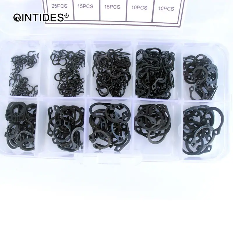 QINTIDES 300PCS M3 - M12 Circlips for shaft Assorted kit 65 manganese steel shaft retaining ring 304stainless steel circlip