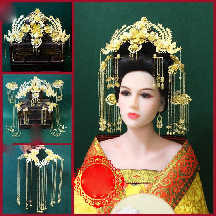 

A226 Traditional Chinese Wedding Bride Hair Tiara Xiuhefu Hair Accessory Photography Stage Performance Head Piece