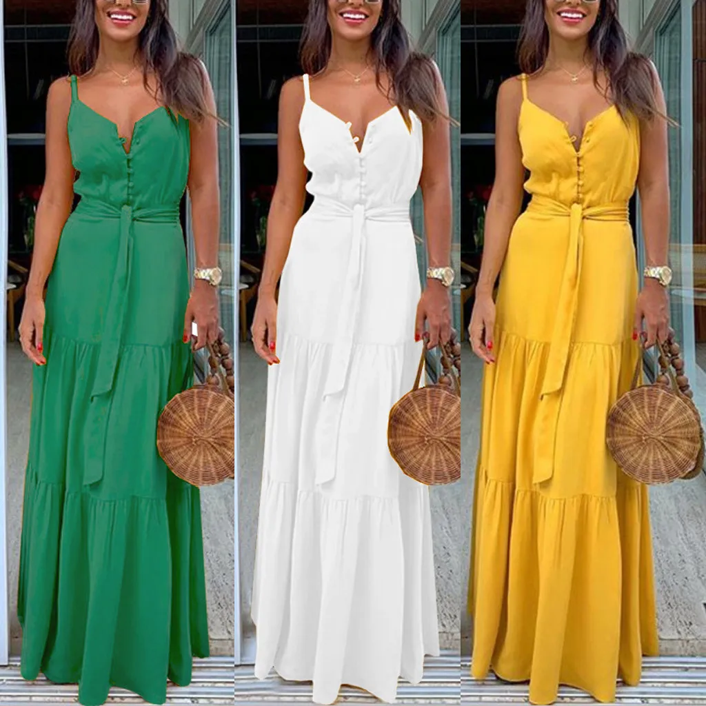 

Fashion Women Summer Dress Boho Style Sleeveless Strappy Female Girls Dresses V-Neck Bandage Party Beach Dress Feminine Les Robe