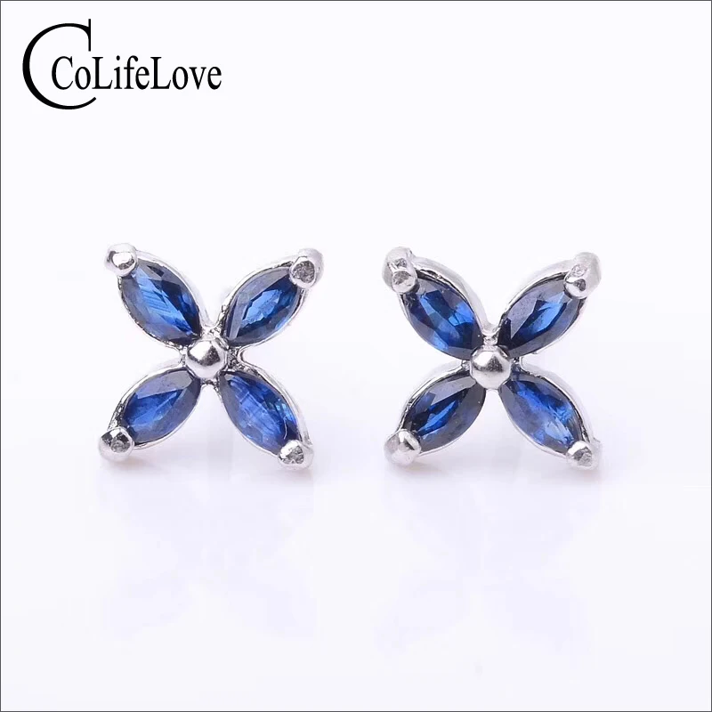 

Fashion sapphire stud earrings for party 2 mm * 4 mm natural sapphire silver earrings classic 925 silver sapphire fine jewelry