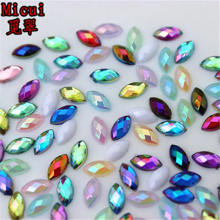 Micui 1000PCS 3*6mm Horse Eye Crystal Flatback Acrylic Rhinestone Glue On Strass Crystals Stones Non Hotfix Gems ZZ611