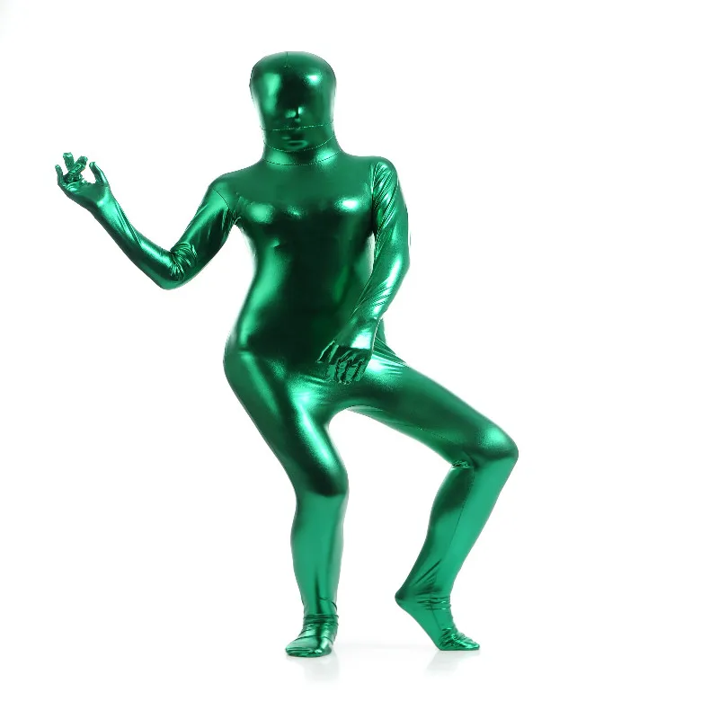 Gesikai Unisex Shiny Metallic Zentai Suits Lady Adult Shiny Full body Shiny zentai body costumi di Halloween