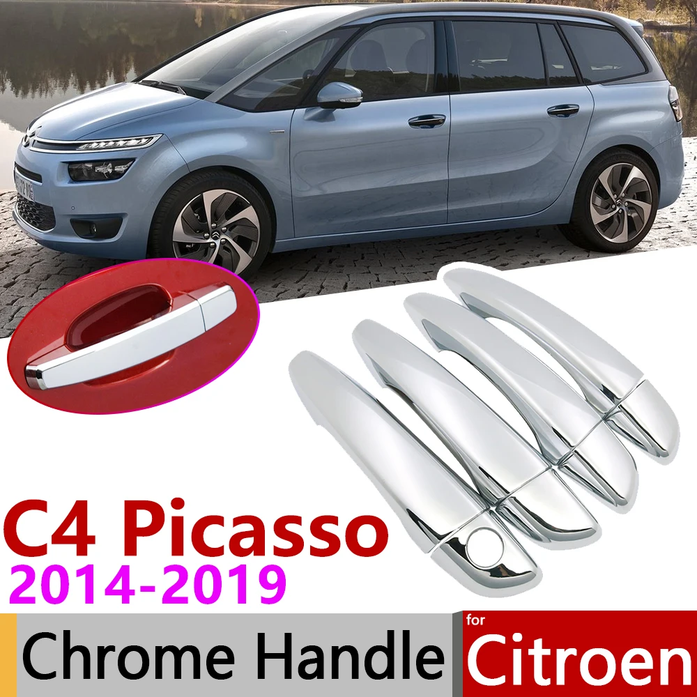 for Citroen C4 Picasso SpaceTourer MK2 2014~2019 Chrome Door Handle Cover Car Accessories Stickers Trim Set 2015 2016 2017 2018