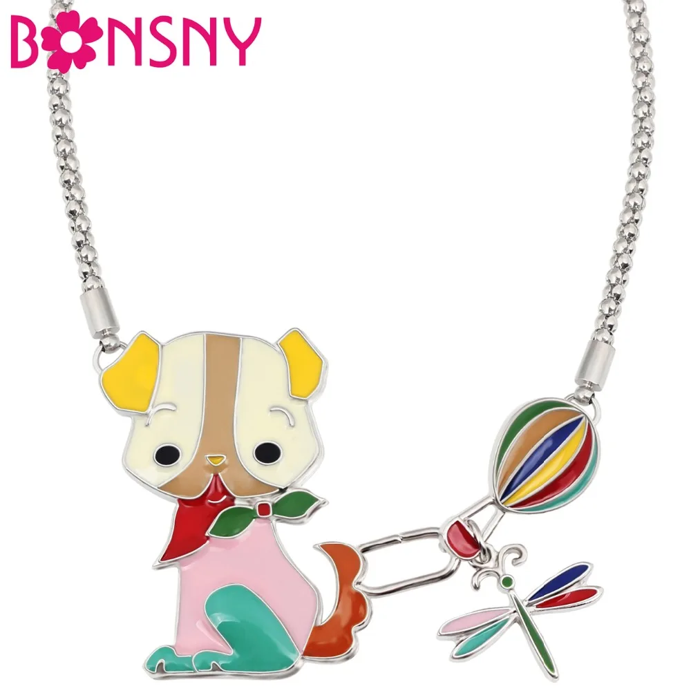 Bonsny Enamel Alloy Cartoon Dog Dragonfly Fire Balloon Choker Necklace Pendant Anime Jewelry For Women Girls Teens Birthday Gift