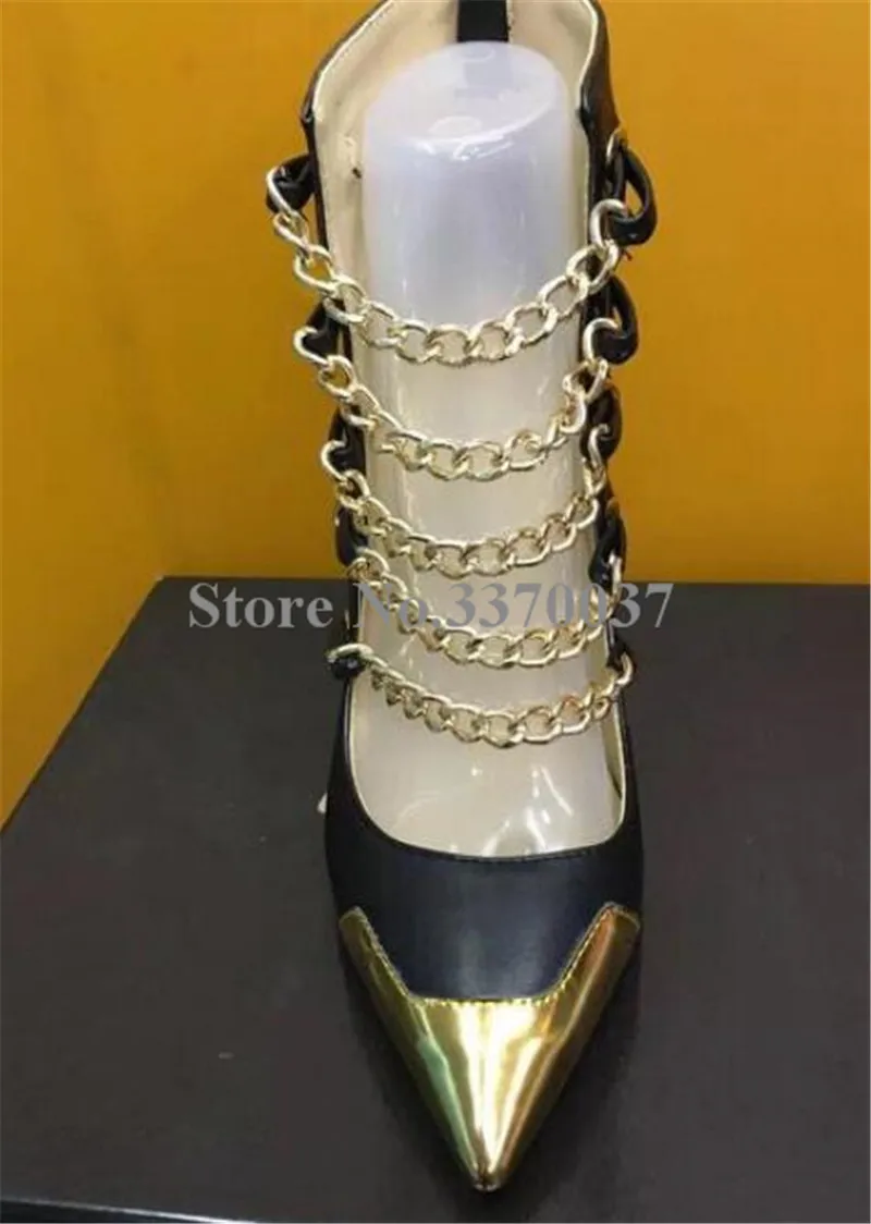 Gold Chains Short Boots Linamong Metal Chains Decorated Stiletto Heel Yellow Leopard Stiletto Heel Ankle Booties Party Heels