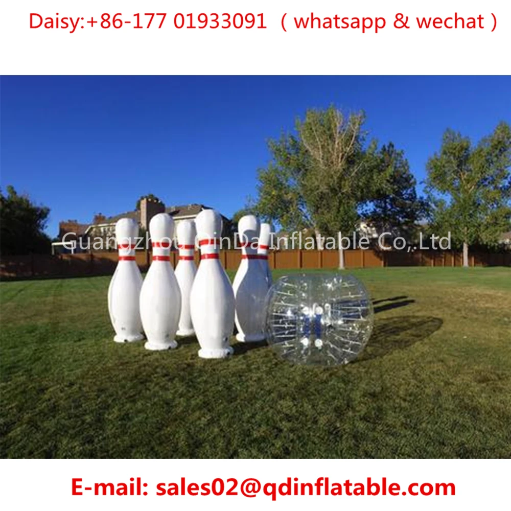 6 Pieces 2m Inflatable Bowling Bottles +1 Piece 1.5m Zorb Bubbles Soccer, Inflatable Bowling Ball Game,Human Zorb Bowling Game