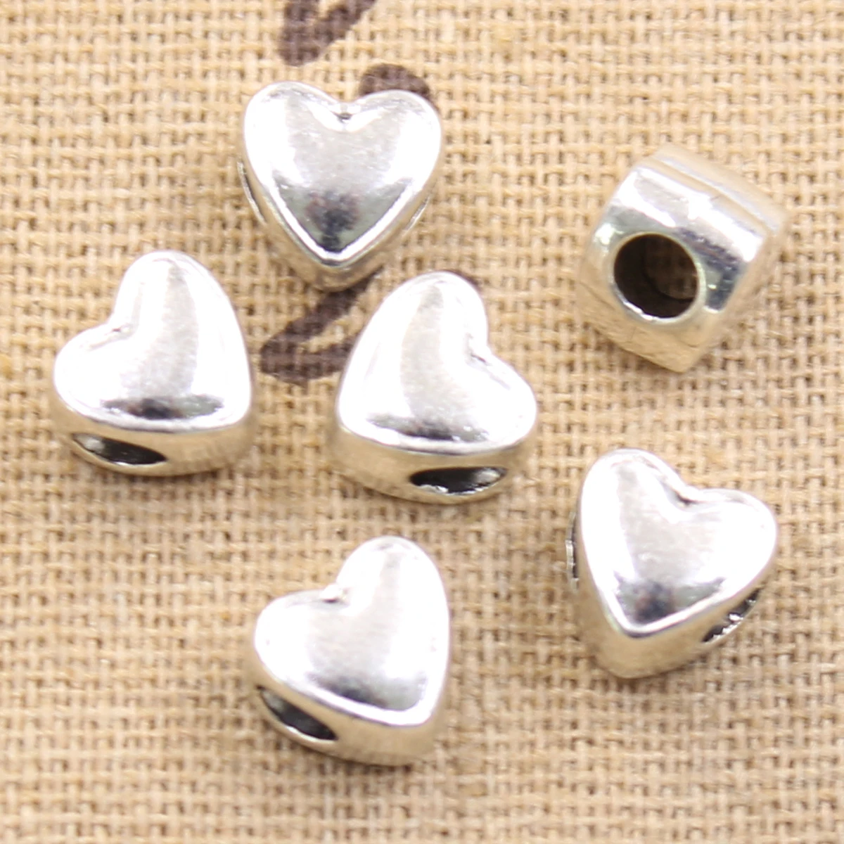 15pcs 8x7x9mm Heart 3.5mm Big Hole Antique Silver Color Beads Charms Fits Diy Charms Bracelet Jewelry Beads DIY Making fit