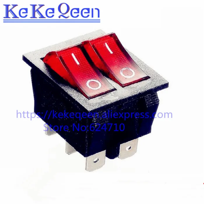 10PCS/LOT KCD5 21x24mm With Red Light Rocker Switches Two-Way Switch 6 Pin 2 Position 6A/12A 250VAC ON-OFF