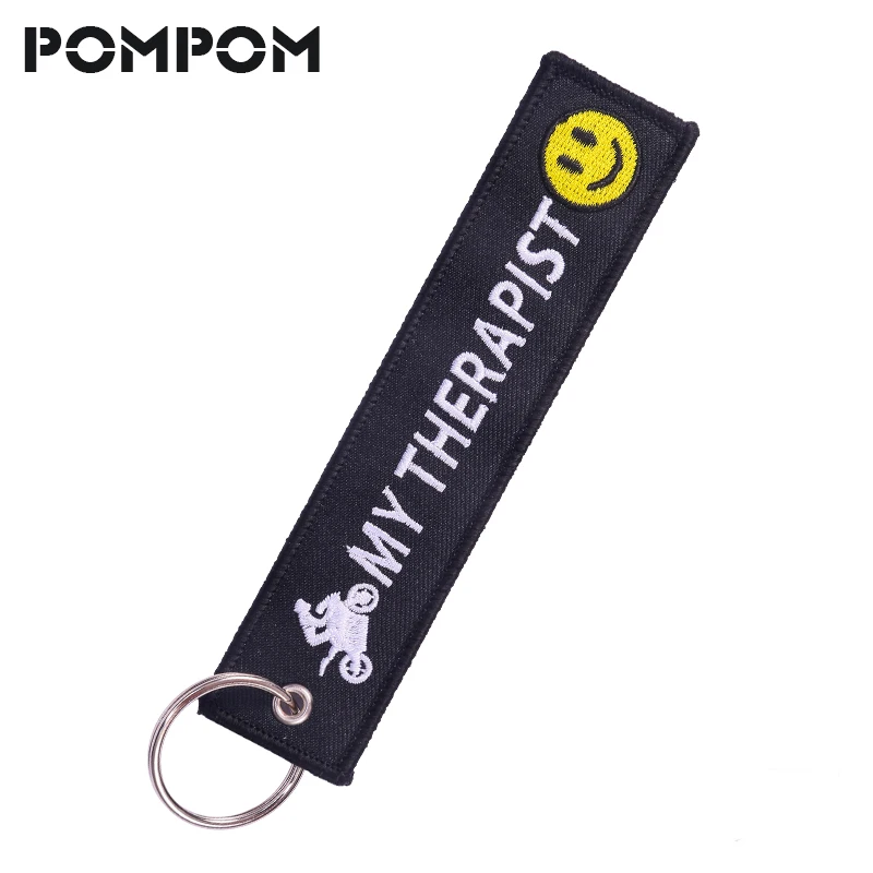 My Therapist Key Chains for Motor Bikers Gifts Black Embroidery Key Ring Chain for Cars and Motorcycle Keychain  Jewelry llavero