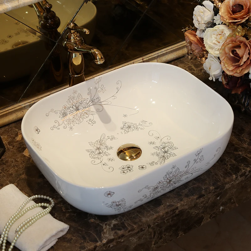 

Europe style luxury bathroom vanities chinese Jingdezhen Art Counter Top ceramic restaurant wash basin bathroom sinks