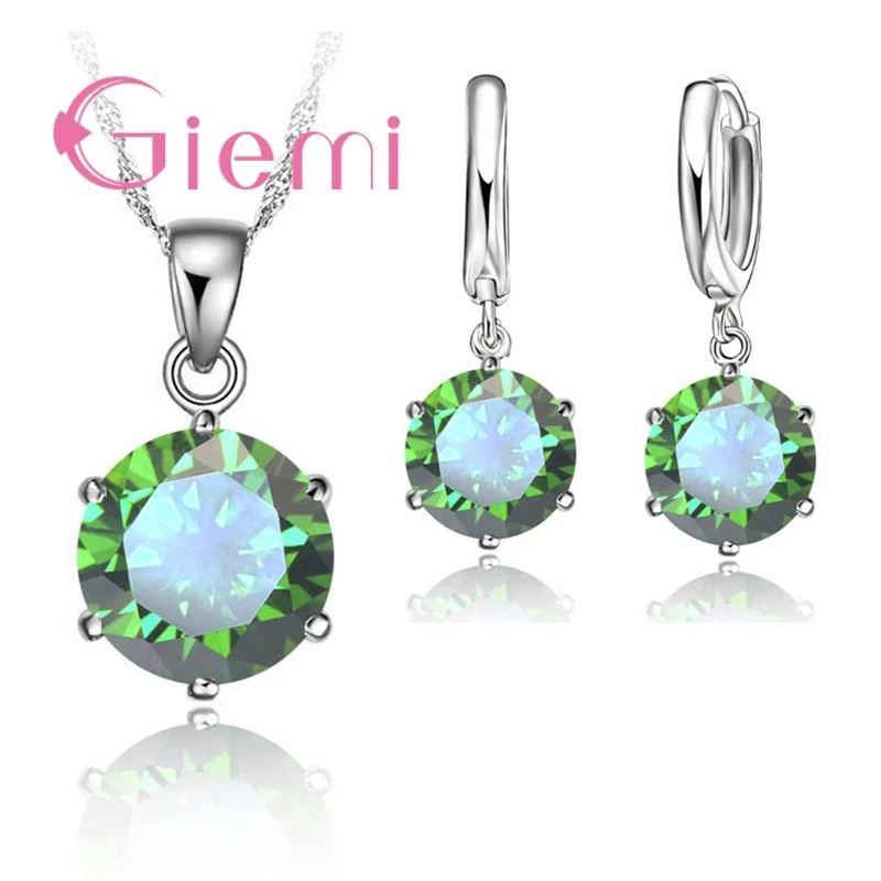 Various Colors Original Necklace Pendant Earrings Hoop Sets Good Cubic Zircon 925 Sterling Silver Clear Crystal Jewelry