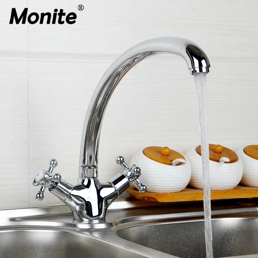 

Monite 360 Swivel Kitchen Sink FaucetChrome Brass Stream Spout 2 Handles Rotated Kitchen Tap Hot & Cold Water Mixer Tap